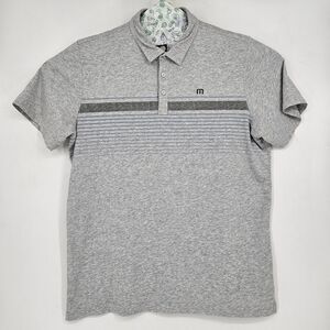 Travis Mathew Polo Shirt Mens XXL Short Sleeve Gray Striped Golf Performance‎